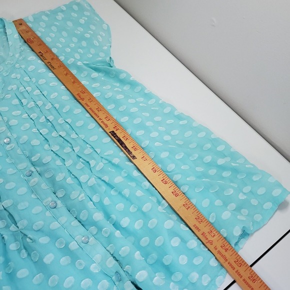 Soft Surroundings Shirt Women Medium Blue Dot Silk Rayon‎ Lined Button Up Blouse - Picture 10 of 11